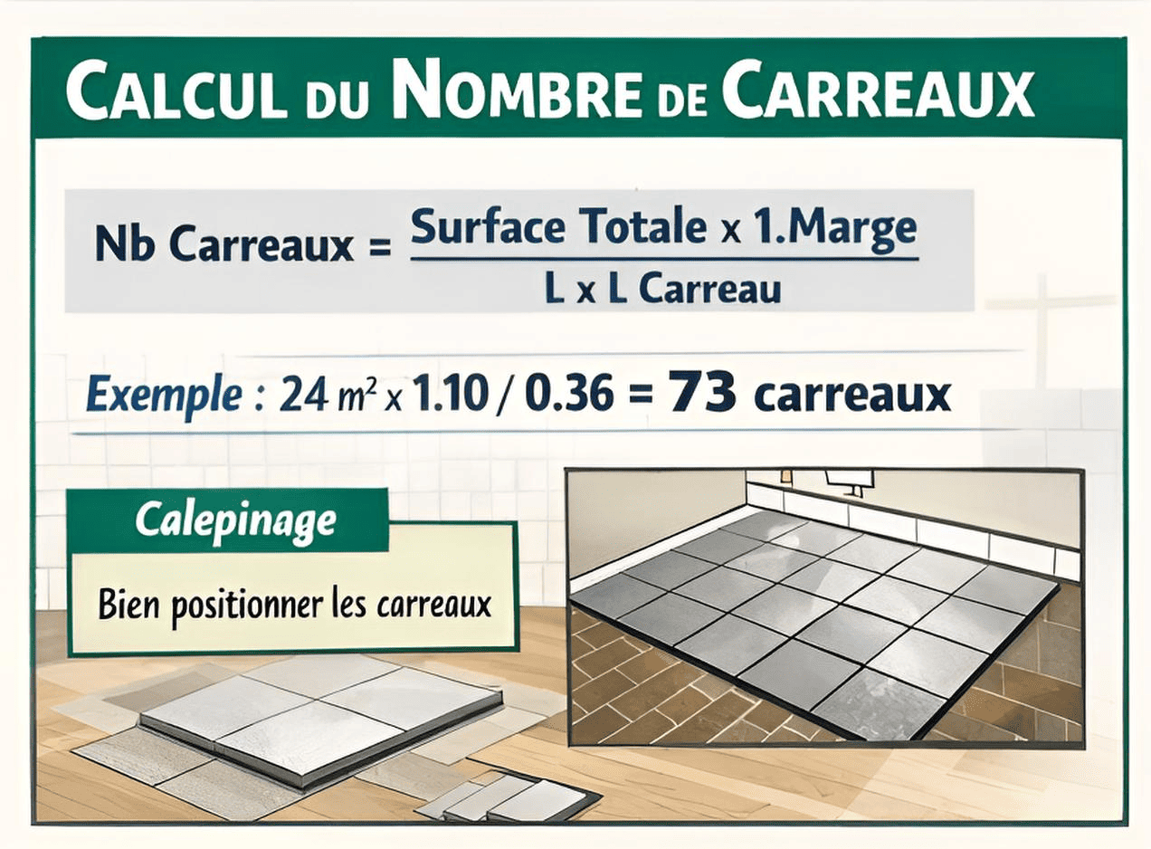 Formule de calcul du nombre de carreaux avec marge et surface du carreau
