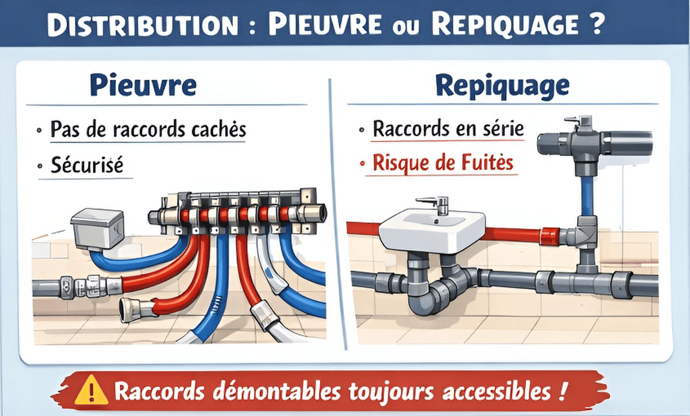 Vocabulaire plomberie : alimentation, évacuation, nourrice, pieuvre, repiquage, vanne d’arrêt.
