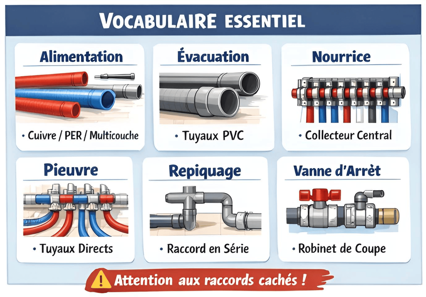 Comparatif PER vs multicouche : économique/flexible vs rigide/plus cher. Conseil : PER encastré, multicouche apparent.