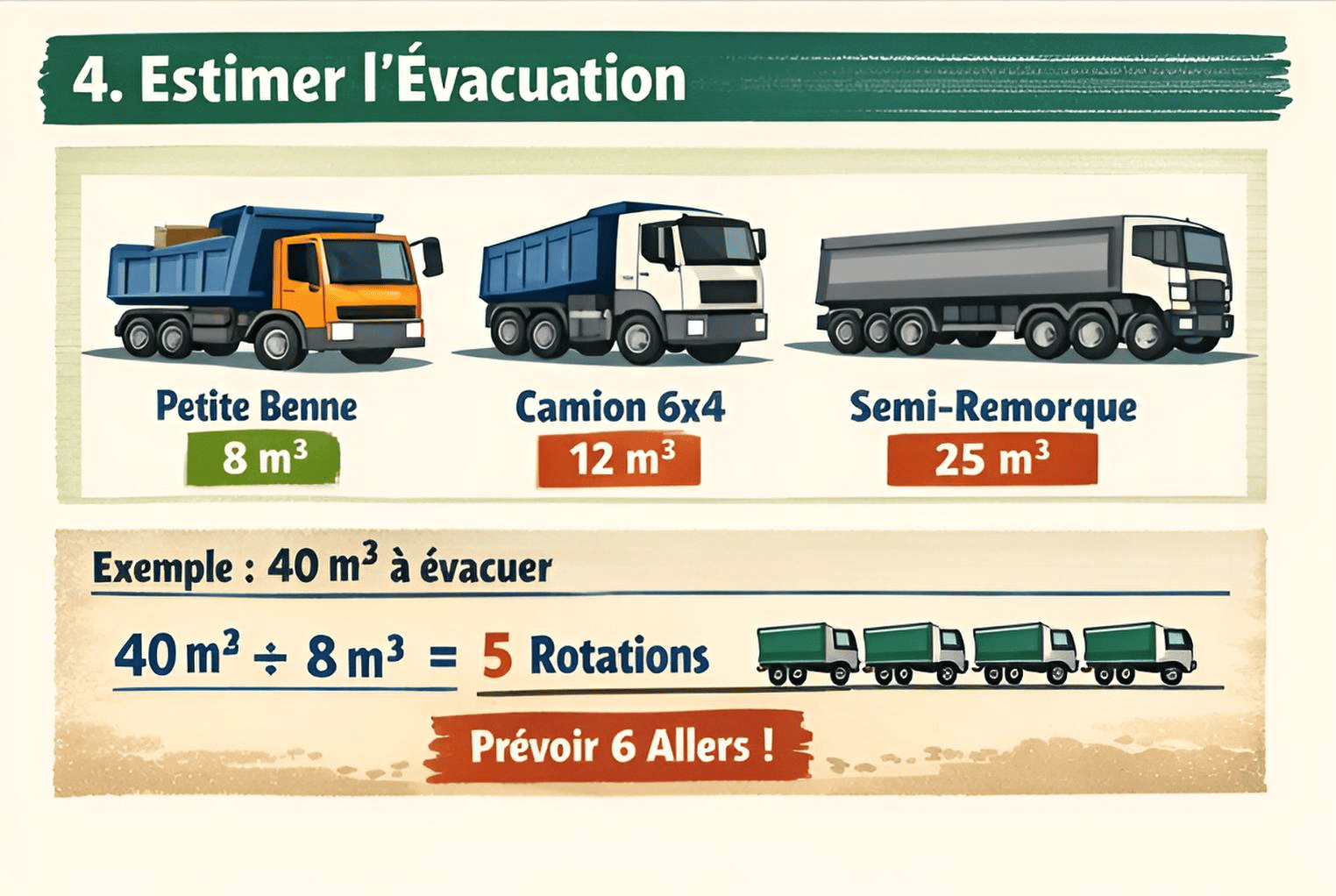 Calcul rotations : volume foisonné divisé par capacité utile benne/camion